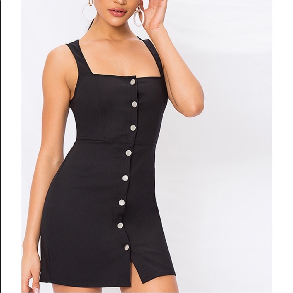 🖤by the way. DEMI BLACK BUTTON UP MINI DRESS